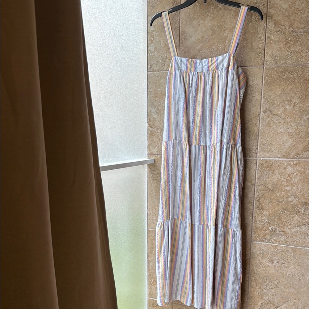 Label of Love Striped Midi Sundress Pockets 100% Cotton Adjustable Straps Size L
